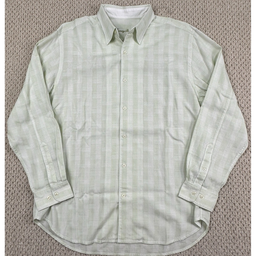Tommy Bahama Island Shirt Mens M Sage/White Striped Tencel Long Sleeve Button Up